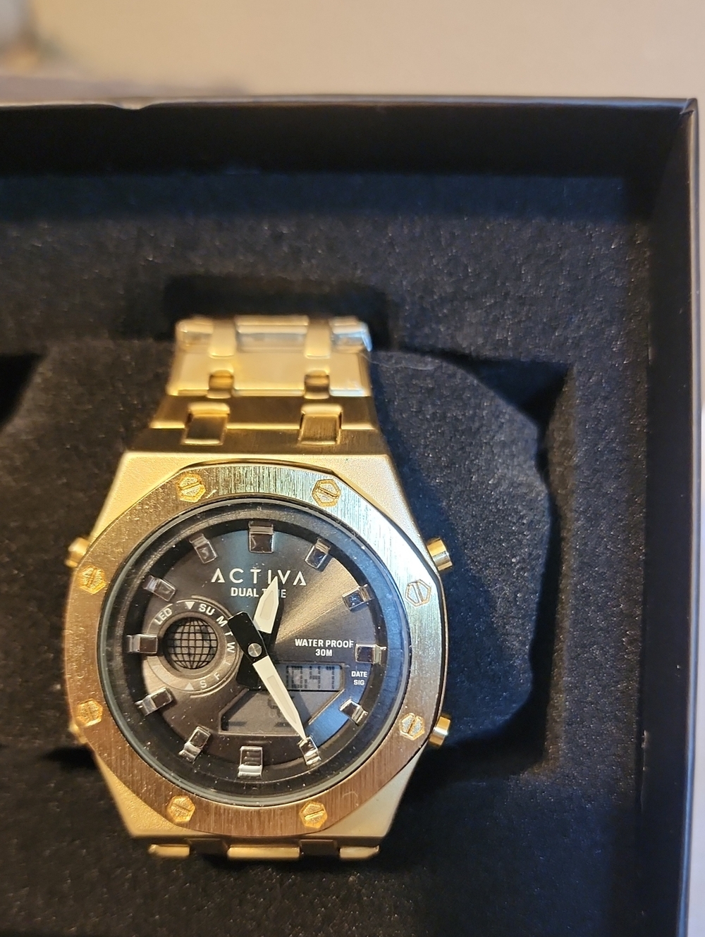 Ativa Gold-Tone Men's Dual Time Watch with Black Dial